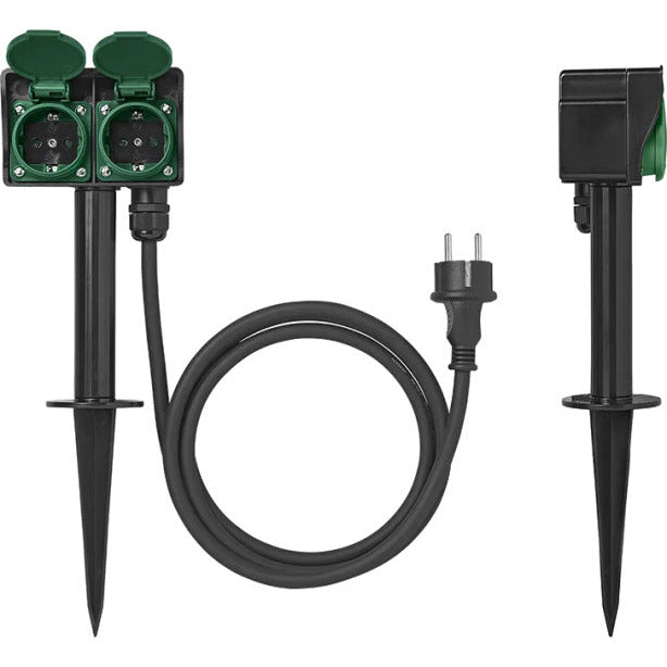 tuincontactdoos Schuko 2-voudig 2 meter 3x2,5mm² zwart