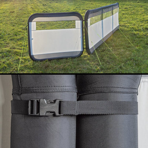 windscherm opblaasbaar 480 x 140 cm lichtgrijs zwart