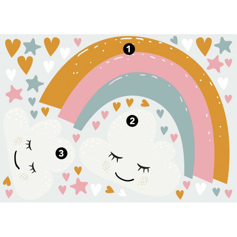 Regenboogharten muursticker 112 cm vinyl 47-Delig