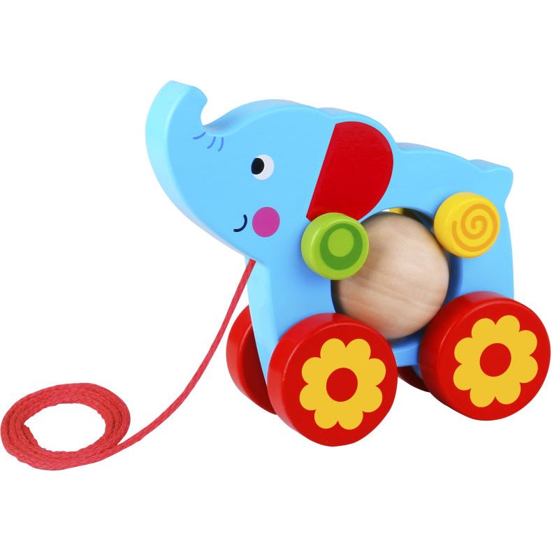 Olifant Houten Trekfiguur 18 maanden Blauw Rood