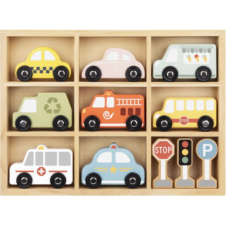 Houten Voertuigen- en Verkeersbordenset 12-delig