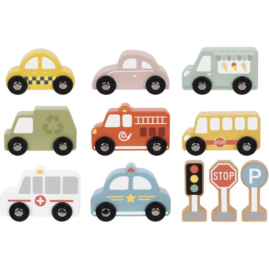 Houten Voertuigen- en Verkeersbordenset 12-delig