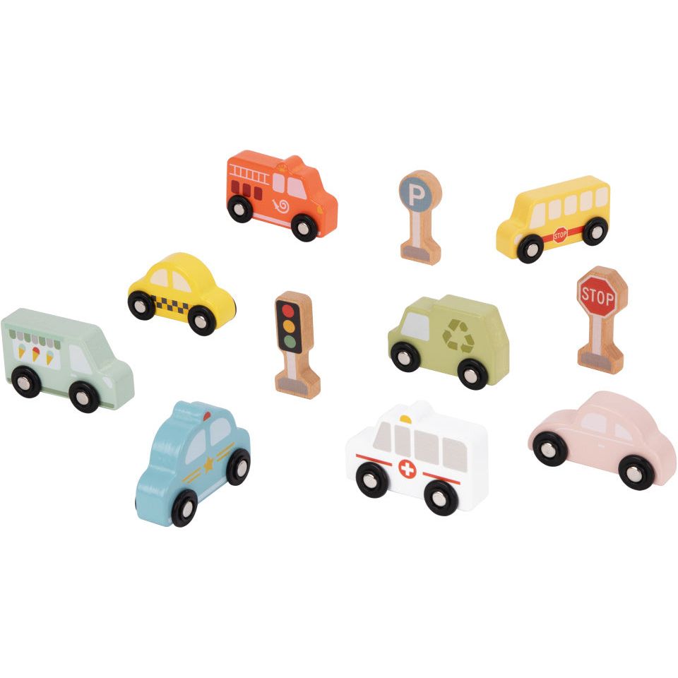 Houten Voertuigen- en Verkeersbordenset 12-delig