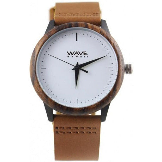 Wave hawaii Horloge Zebra dames 4 cm hout leer bruin