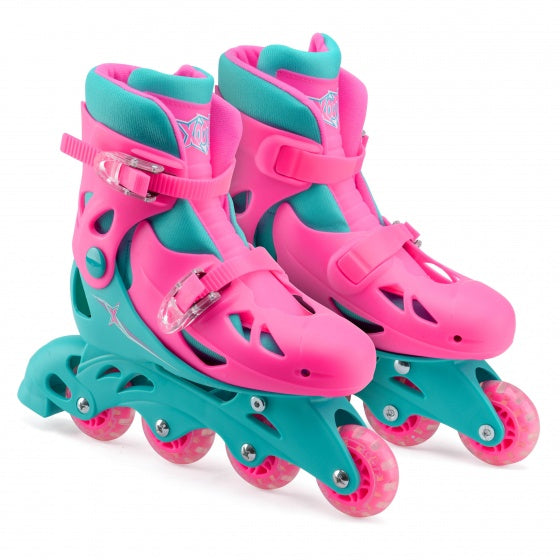 Inlineskates hardboot roze turquoise maat 32-35
