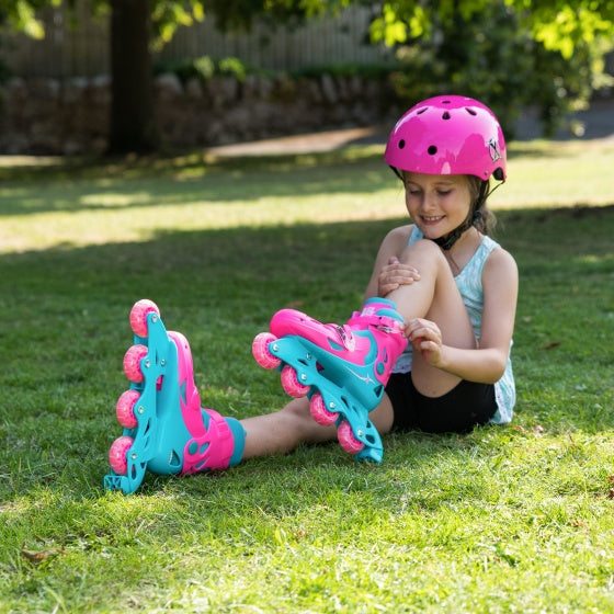 Inlineskates hardboot roze turquoise maat 32-35