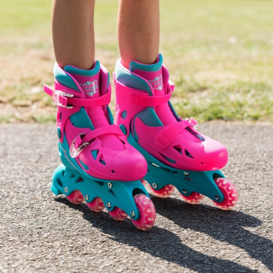 Inlineskates hardboot roze turquoise maat 32-35