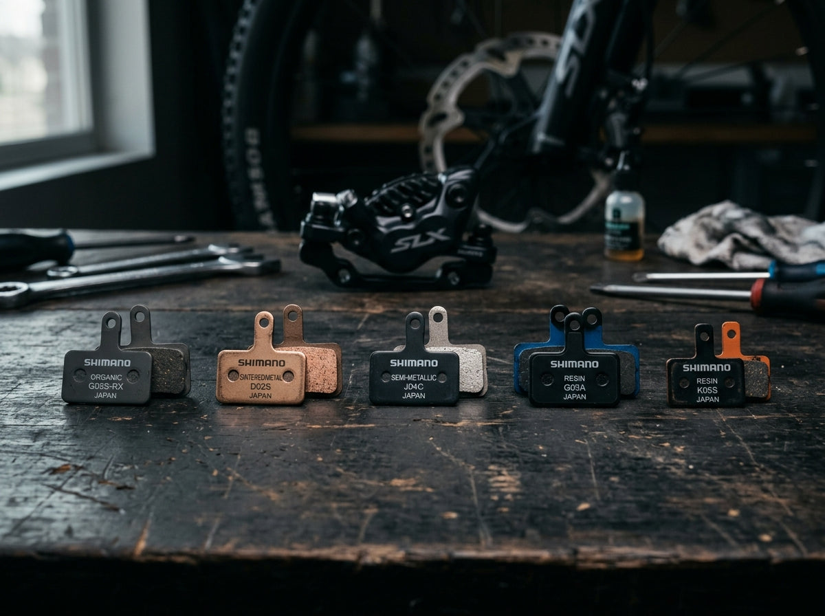 Schijfremblokken voor Shimano remmen op een werkblad