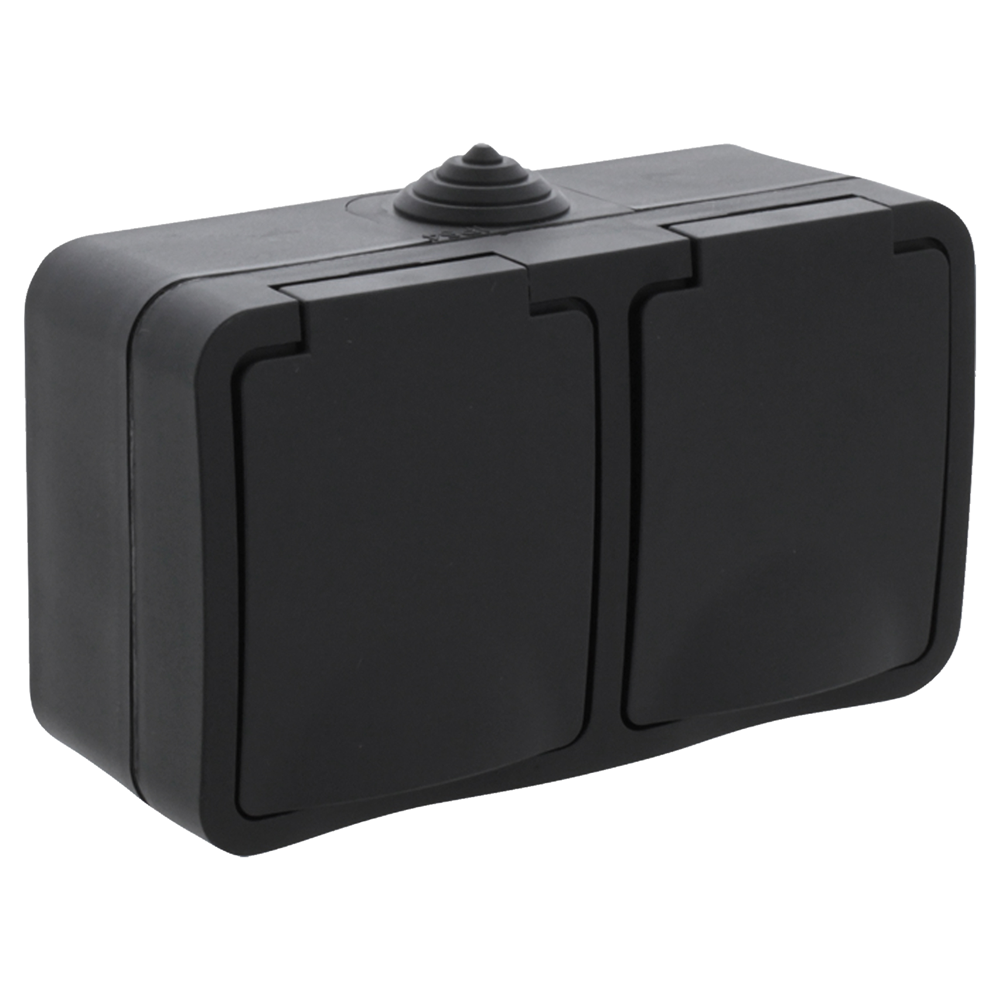 Q-link contactdoos opbouw - 2-voudig - horizontaal - zwart