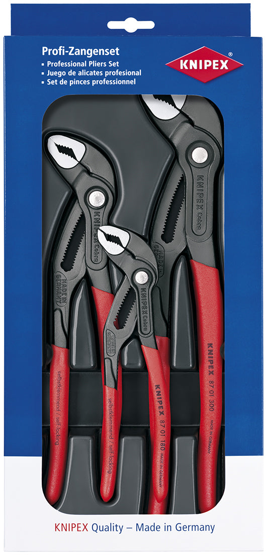 Knipex cobra waterpomptangenset werkplaats 3-delig instelling met druk op de knop, zelfklemmend effect, fijnafstelling