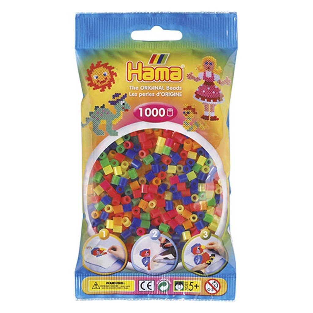 Hama strijkkralen neon kleuren mix 1000 stuks