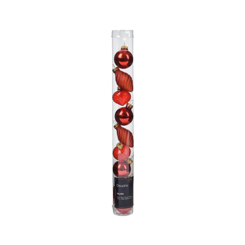 Decoris kerstballlen mix roodkleurig van glas dia 3cm 9-delig