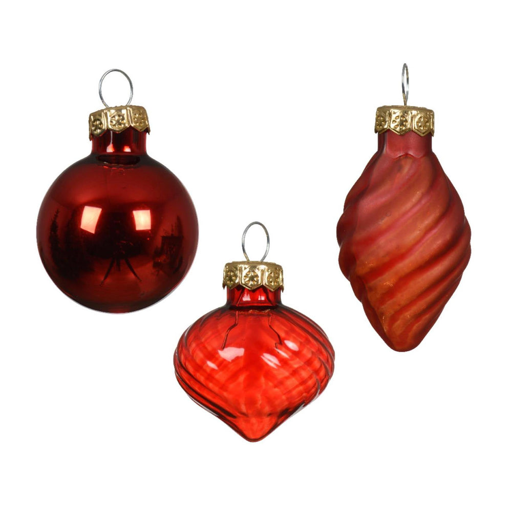 Decoris kerstballlen mix roodkleurig van glas dia 3cm 9-delig