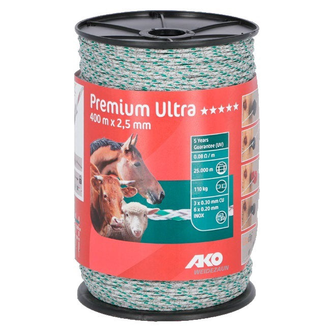 Ako producten premium ultra schrikdraad witgroen 25mm 400m