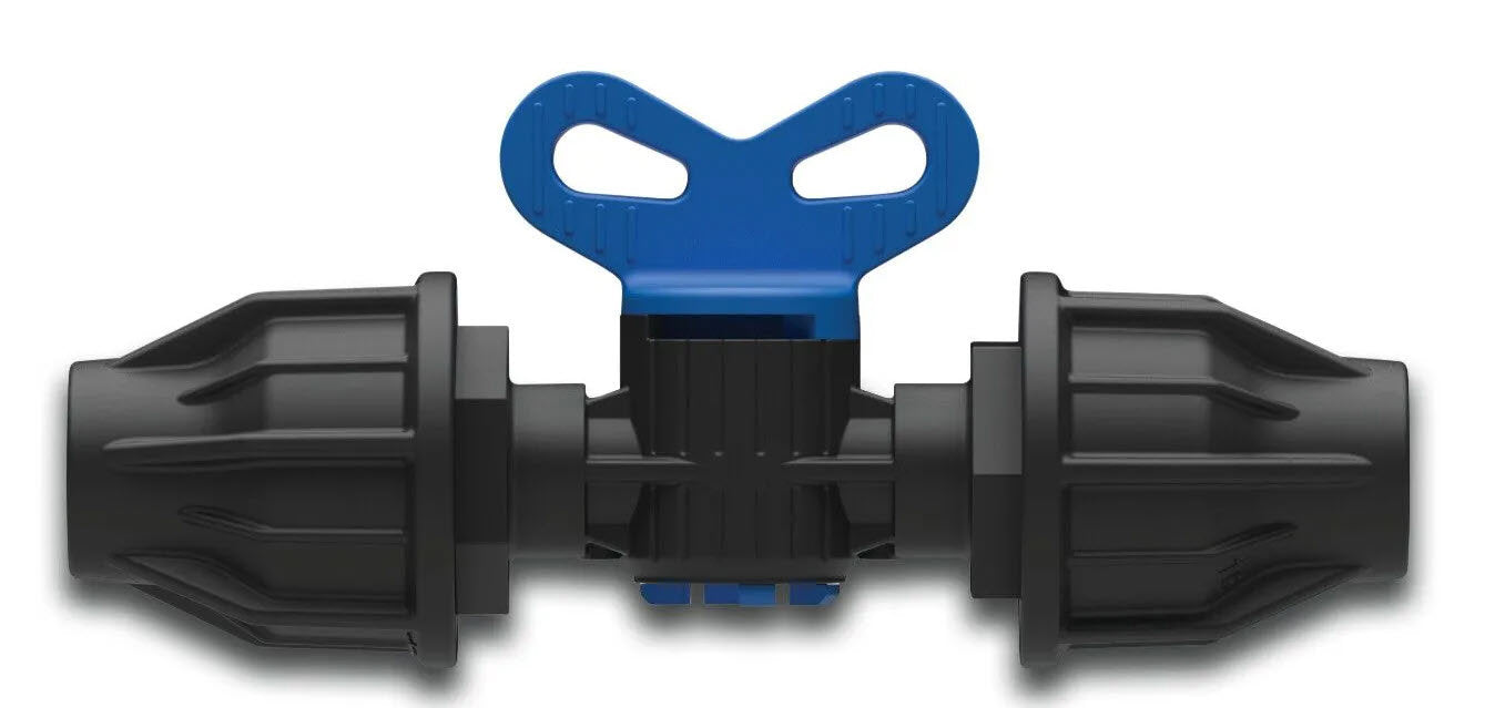 Producten plugkraan pp 16mm lock 4bar zwart blauw v bevloeiingsslang