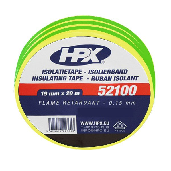 Hpx producten isolatietape 52100 vde 19mm 20mtr geel groen
