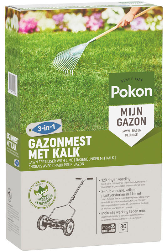 Pokon producten gazonmest met kalk 3 in 1 voor 30m2 2kg