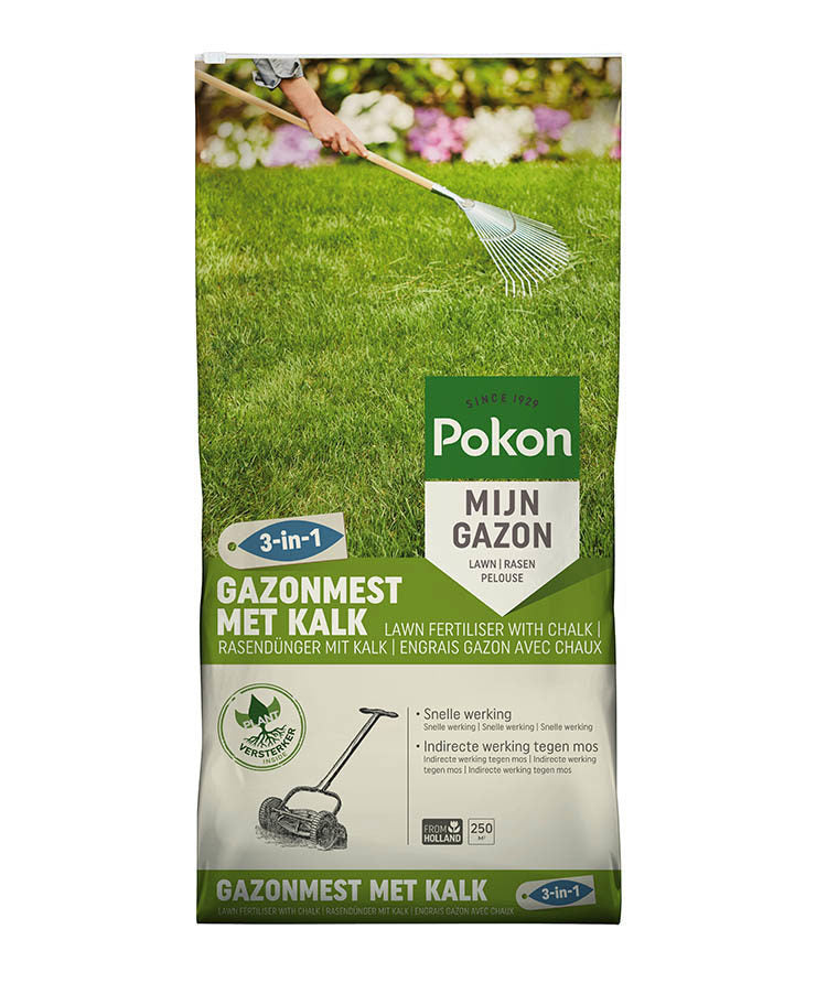 Pokon producten gazonmest met kalk 3 in 1 voor 250m2 16 8kg