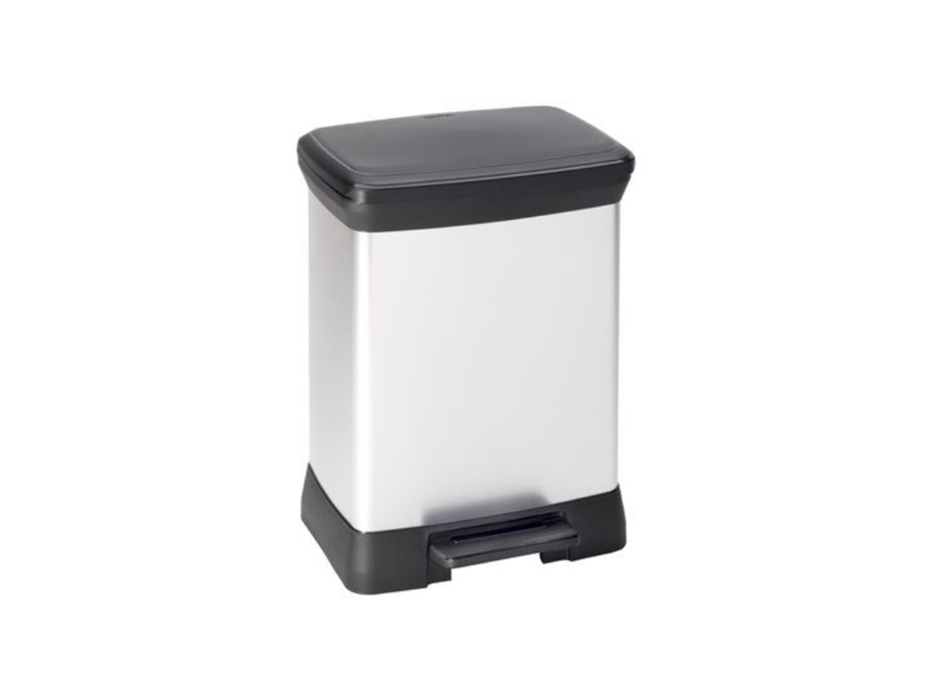 Curver decobin rechthoek pedaalemmer 30 liter zilver zwart 59x39x29cm