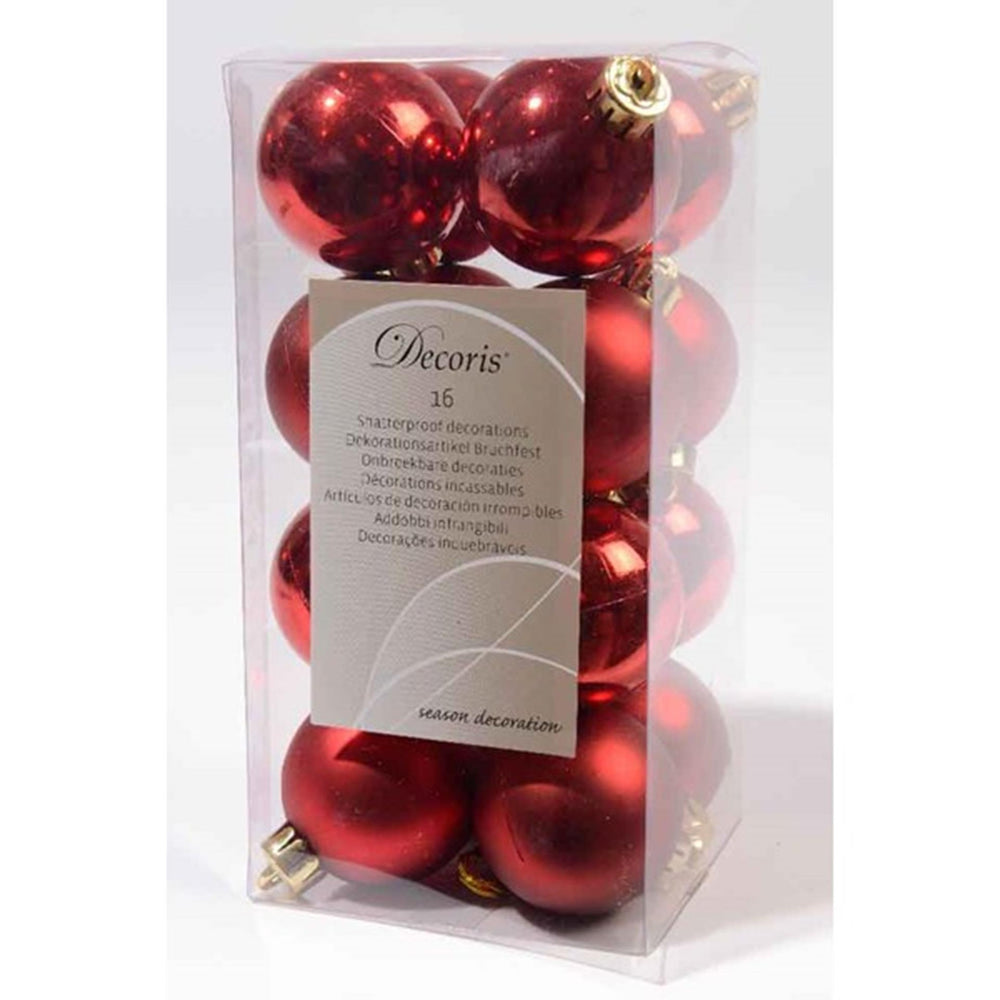 Decoris kerstballen kunststof glans en mat 4cm kerstrood doos a 16 stuks