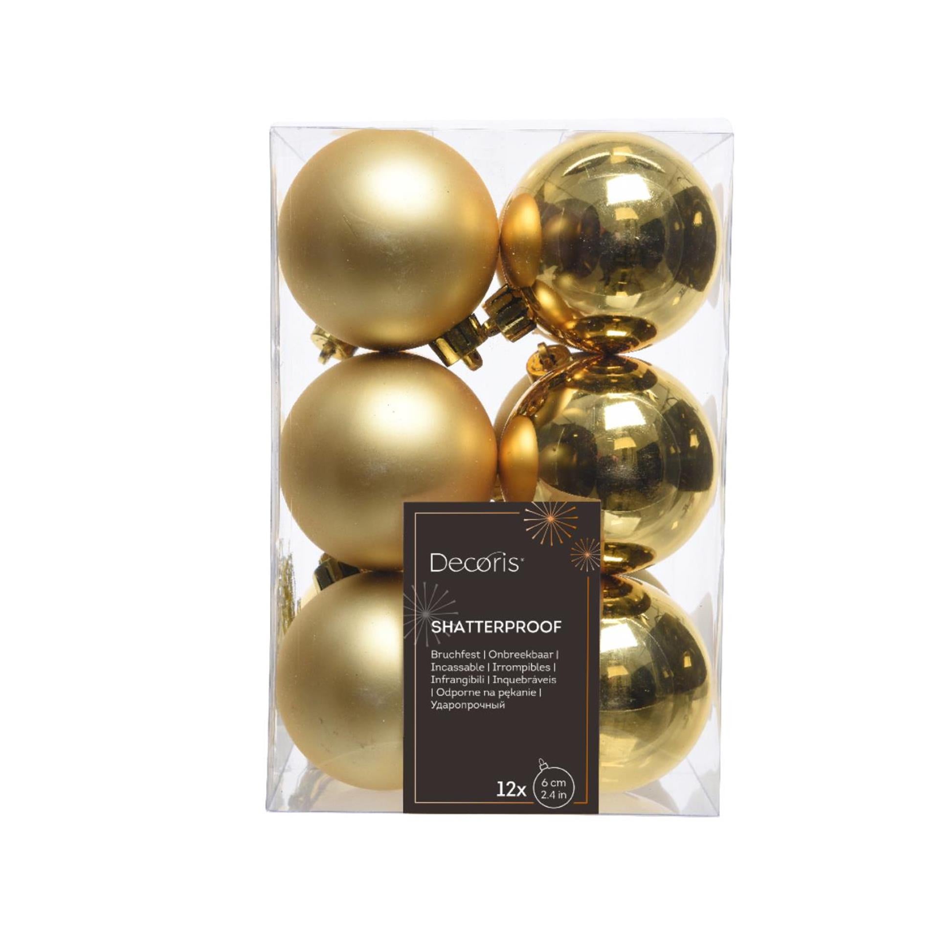Decoris kerstballen kunststof goud dia 6cm 12dlg