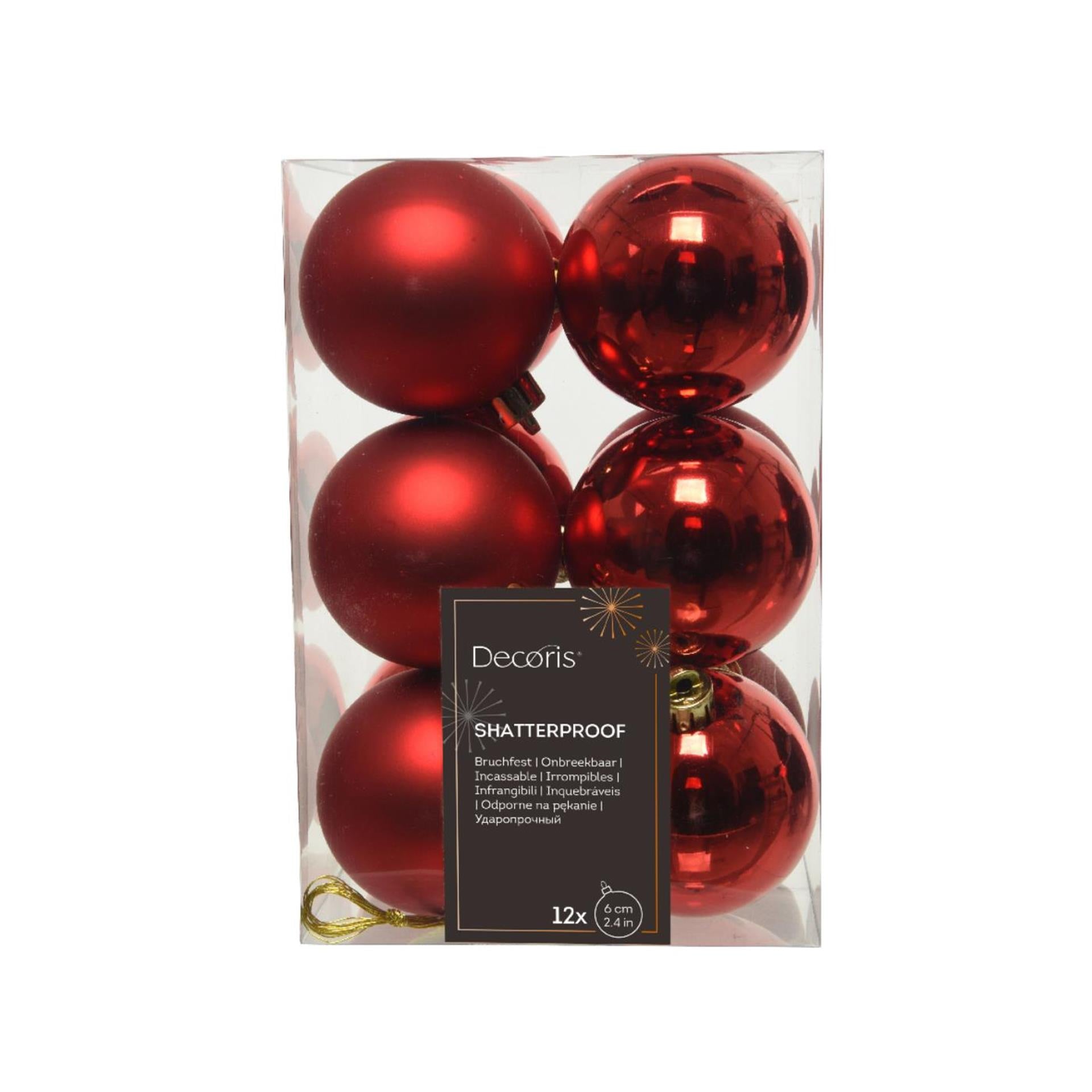 Decoris kerstballen kunststof rood dia 6cm 12dlg