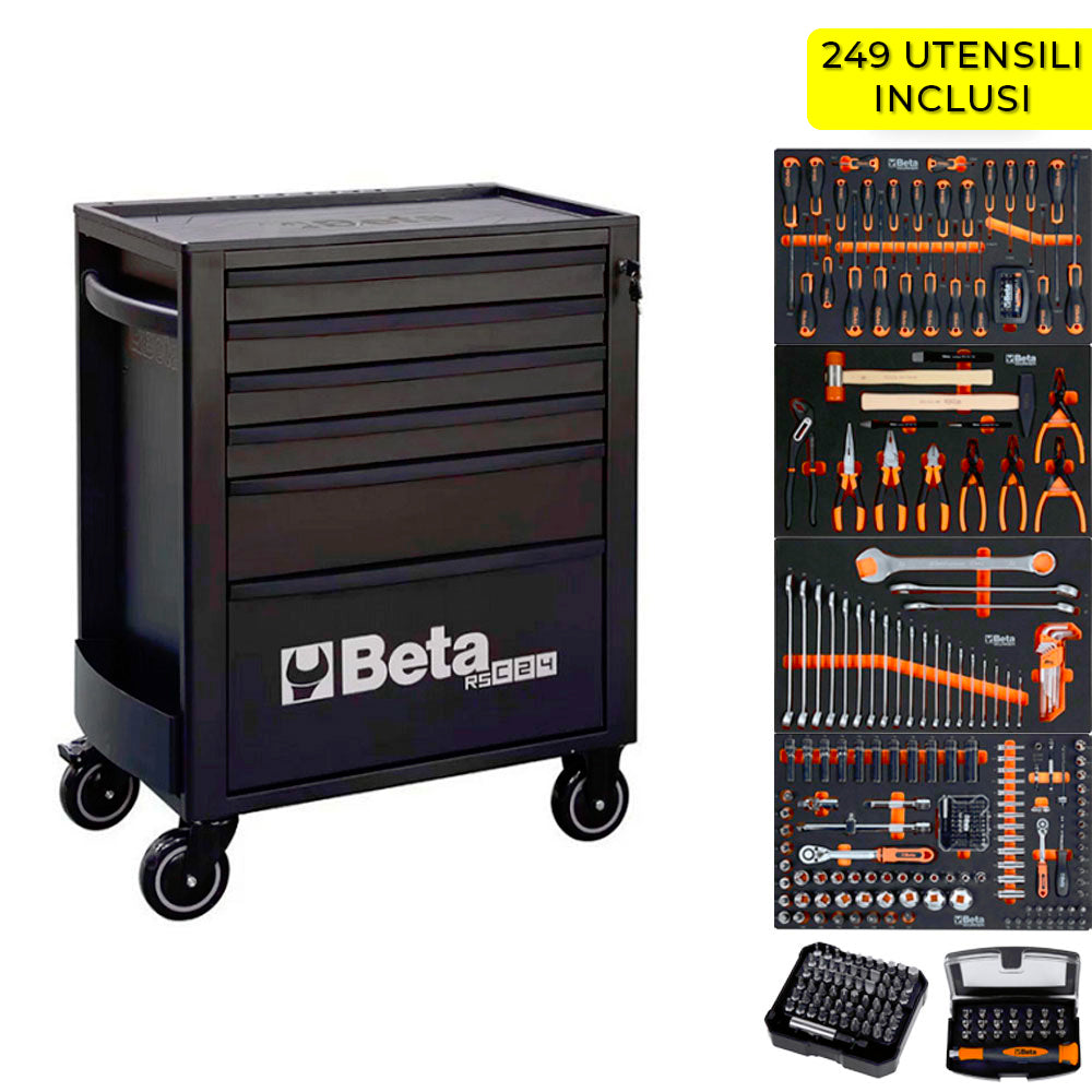 Beta gereedschapswagen rsc24 6n 6 laden limited black edition + 249 delige gereedschapsset - 024006239