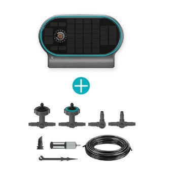 Gardena aquabloom set l voor bewatering op zonne-energie besproeiingscomputer (grijs turquoise, automatisch besproeiingssysteem, accu inbegrepen)