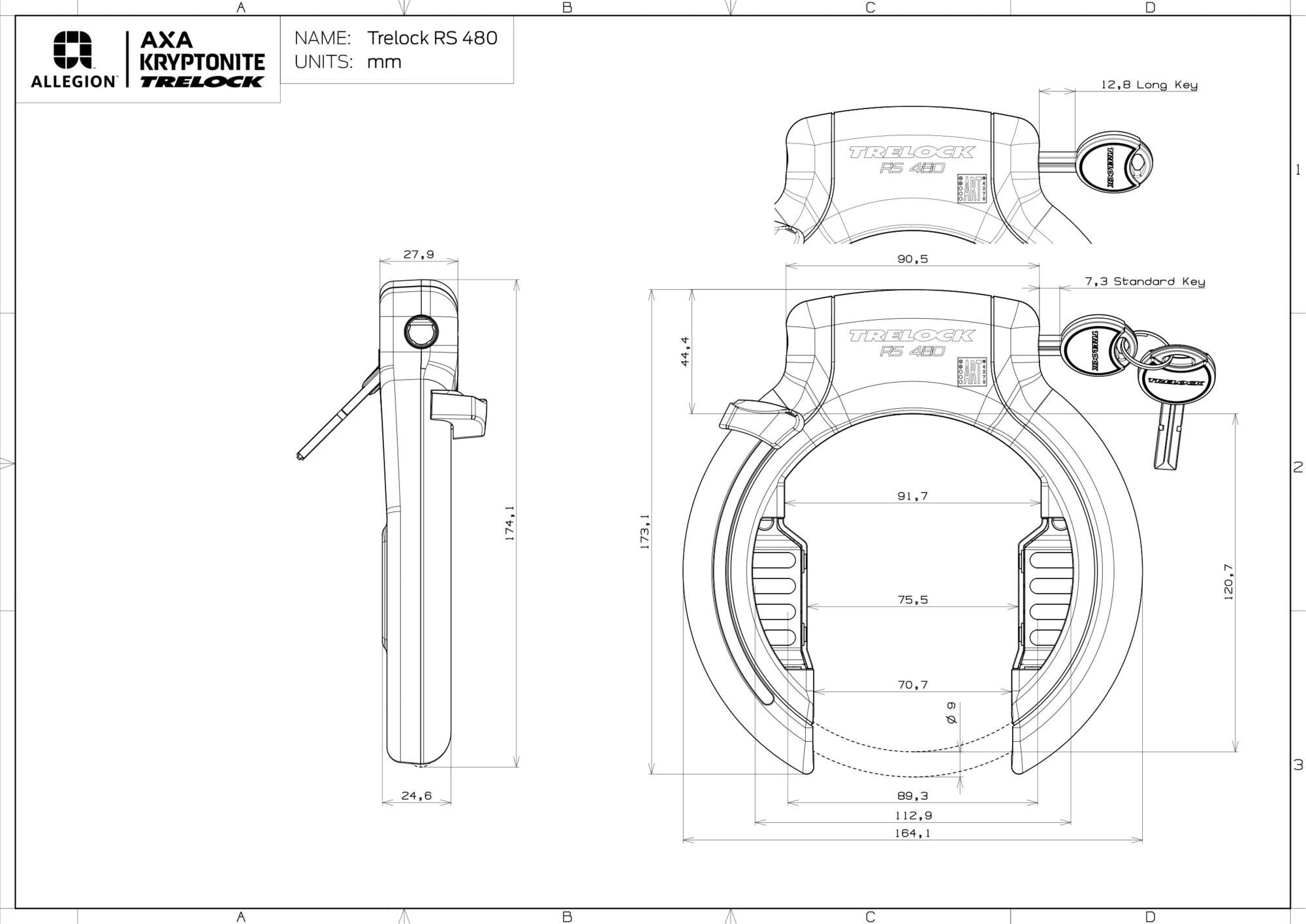 Trelock ringslot rs 480 xl frame locks rs 480, 75 mm, az