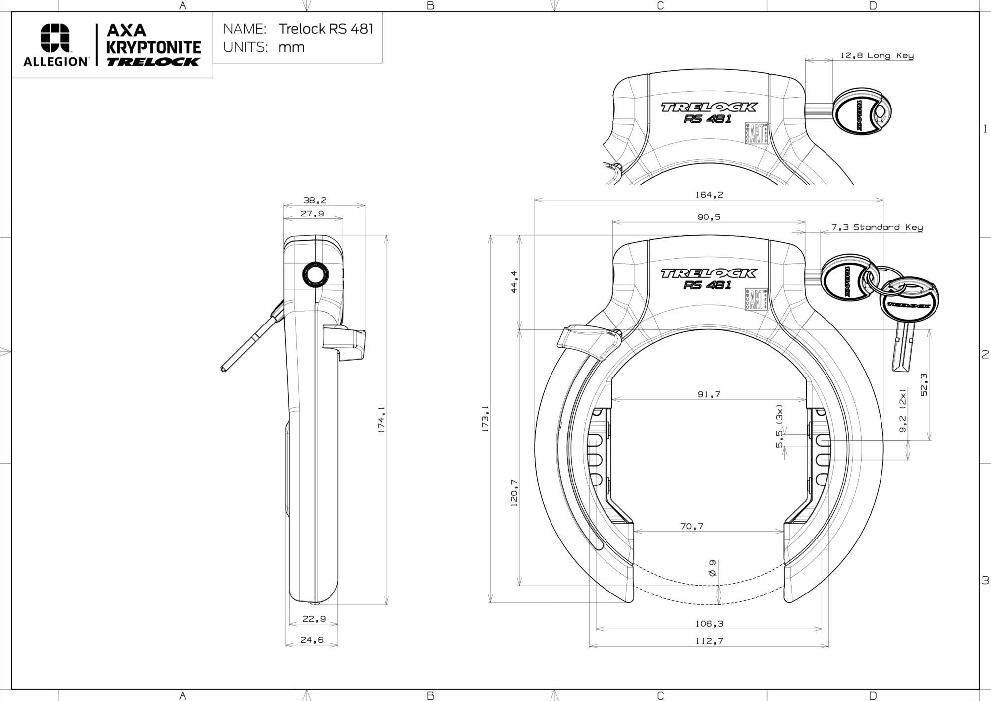 Trelock ringslot rs 481 xxl frame locks rs 481, 92 mm, naz