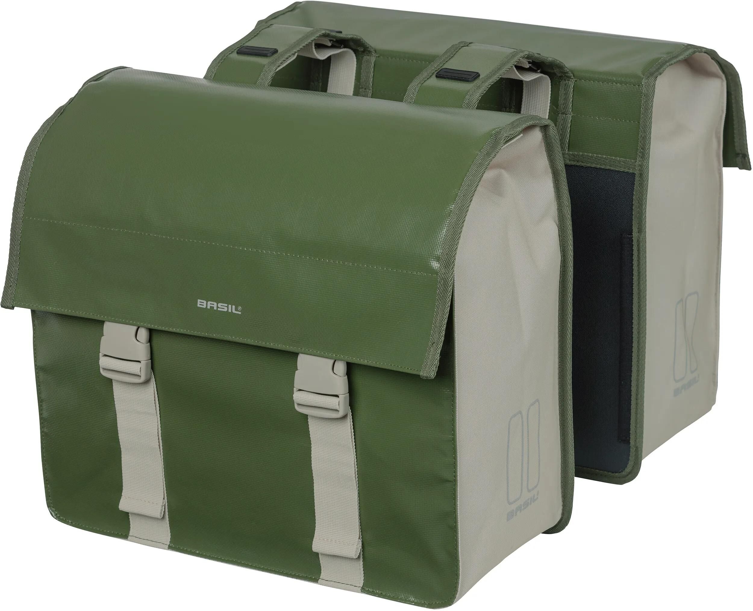 Basil Urban Load dubbele fietstas - waterdicht zeildoek polyester - groen zand - 48-53L