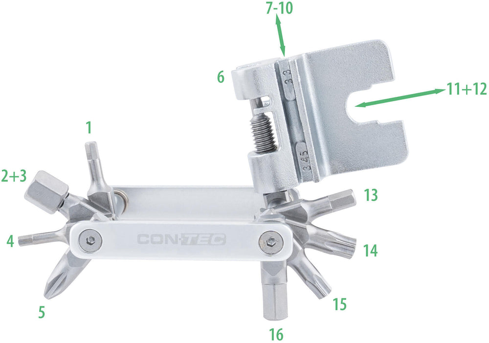 Contec multifunctioneel gereedschap tfr - striker 16 ct multitool tfr-striker 16 functions silver