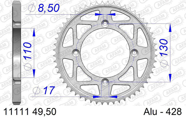 Afam chain wheel 428 50z alu silver