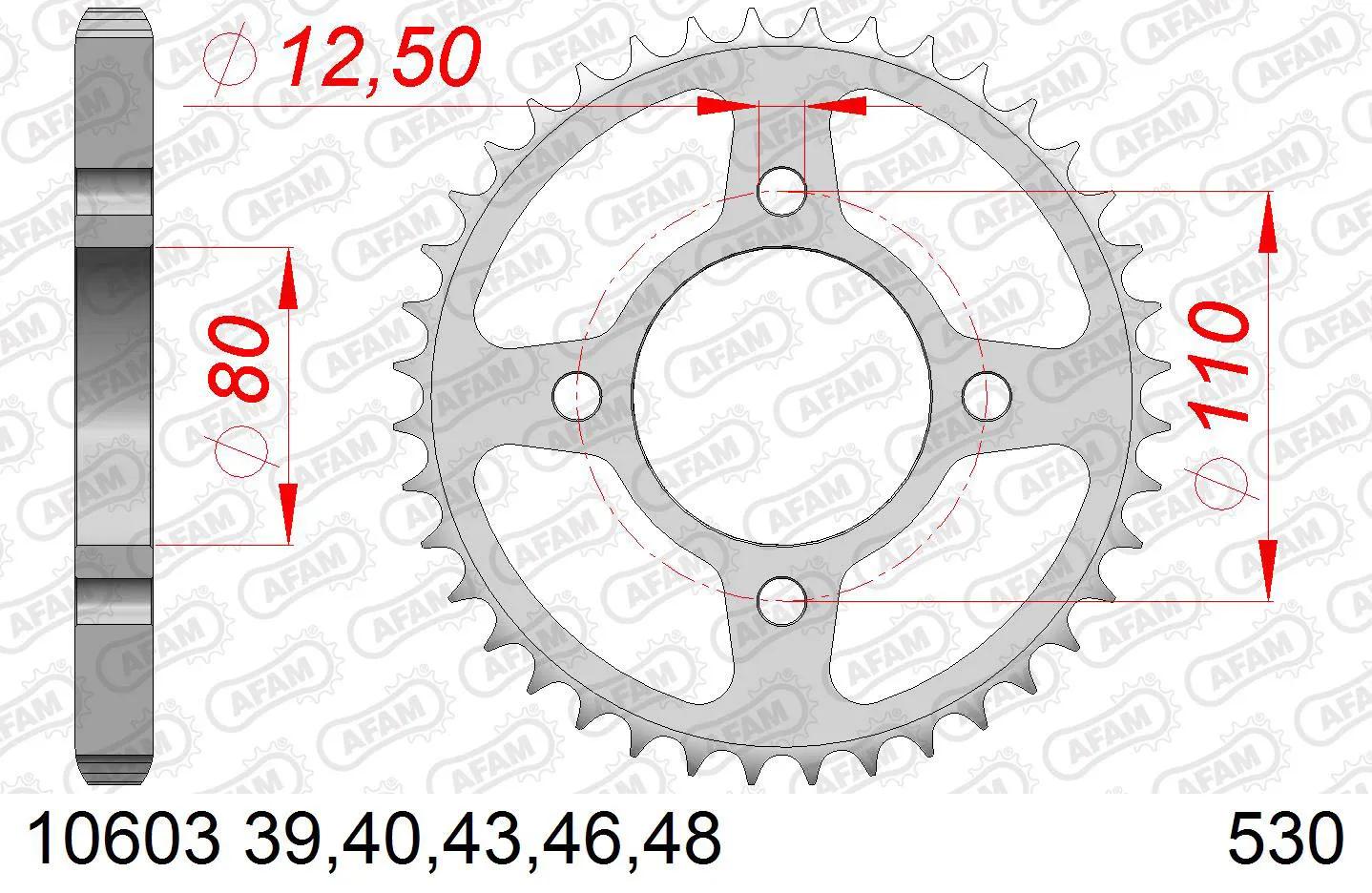 Afam chain wheel 530 39z steel silver