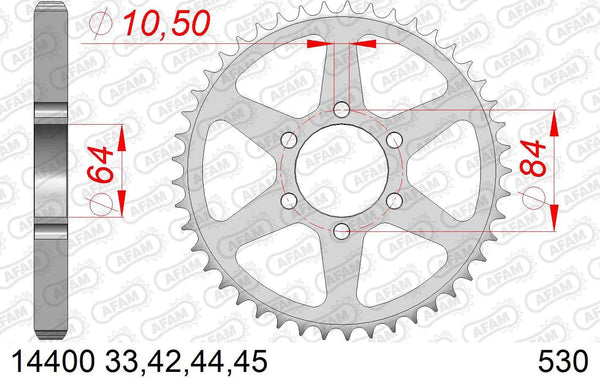 Afam chain wheel 530 44z steel silver