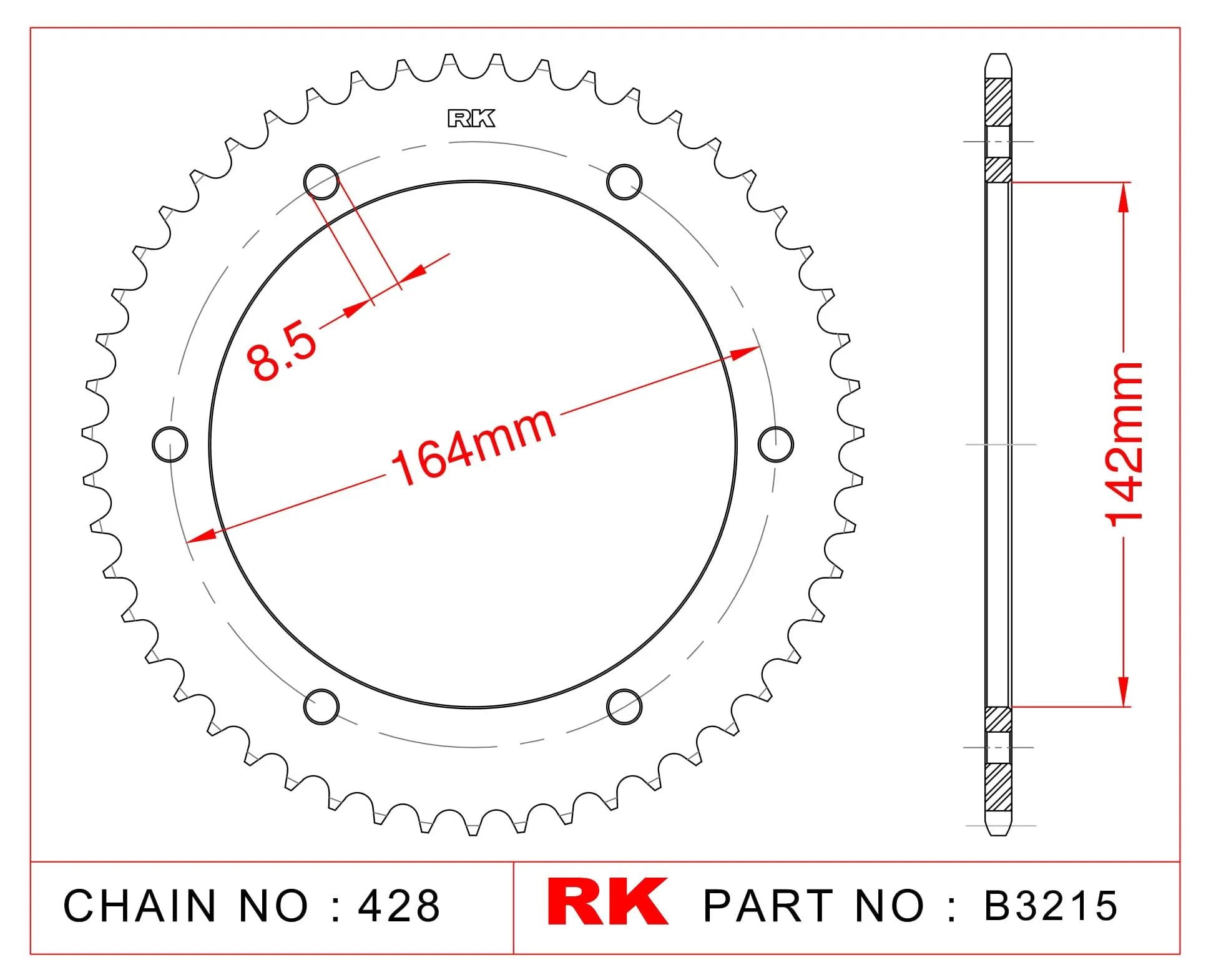 Rk chain wheel 428 52z steel silver