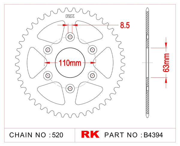 Rk chain wheel 520 45z steel black