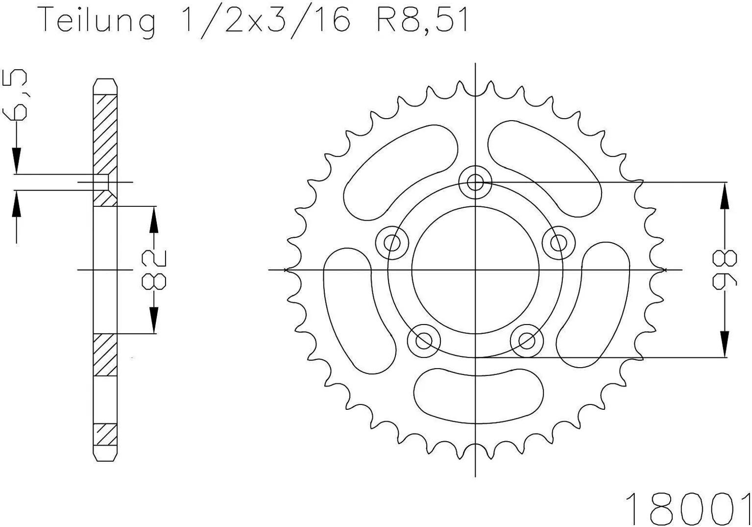 Esjot kettenrad 18001 chain wheel 51z steel silver