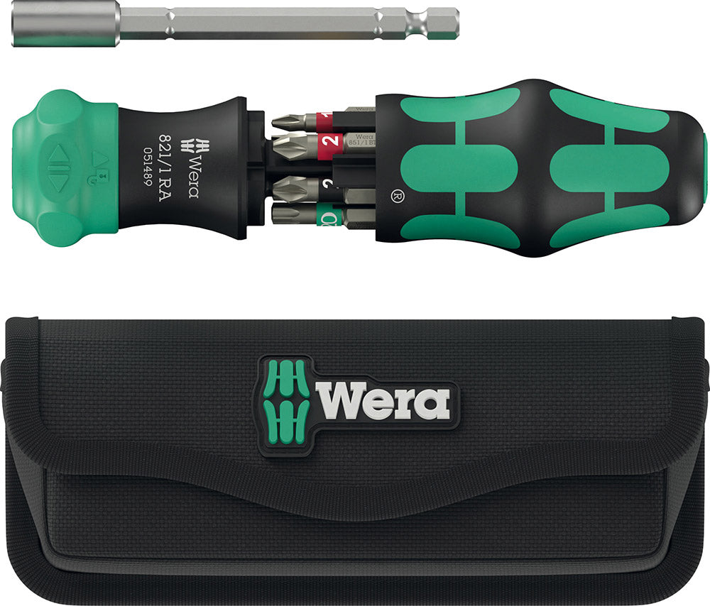 Wera kraftform kompakt 28 ra met etui, 6‑delig bitset (zwart groen)