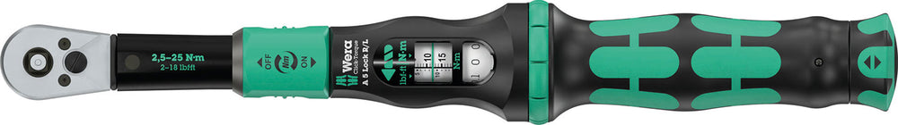 Wera click-torque lock a 5 r l torque wrench, 1 4 (2.5-25 nm)