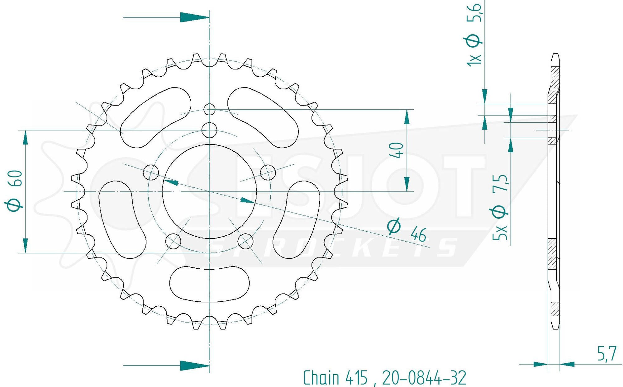 Esjot achtertandwiel 0844 chain wheel 415 32z steel black