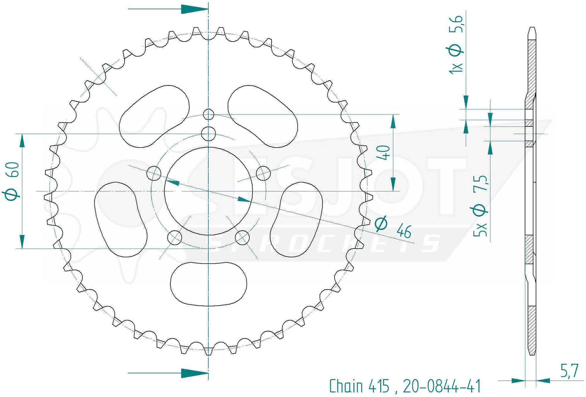 Esjot achtertandwiel 0844 chain wheel 415 41z steel black