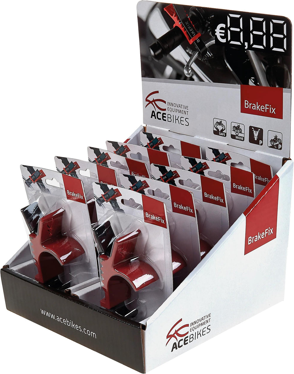 Acebikes transportbeveiliging brakefix safe for transportation. brakefix counter display
