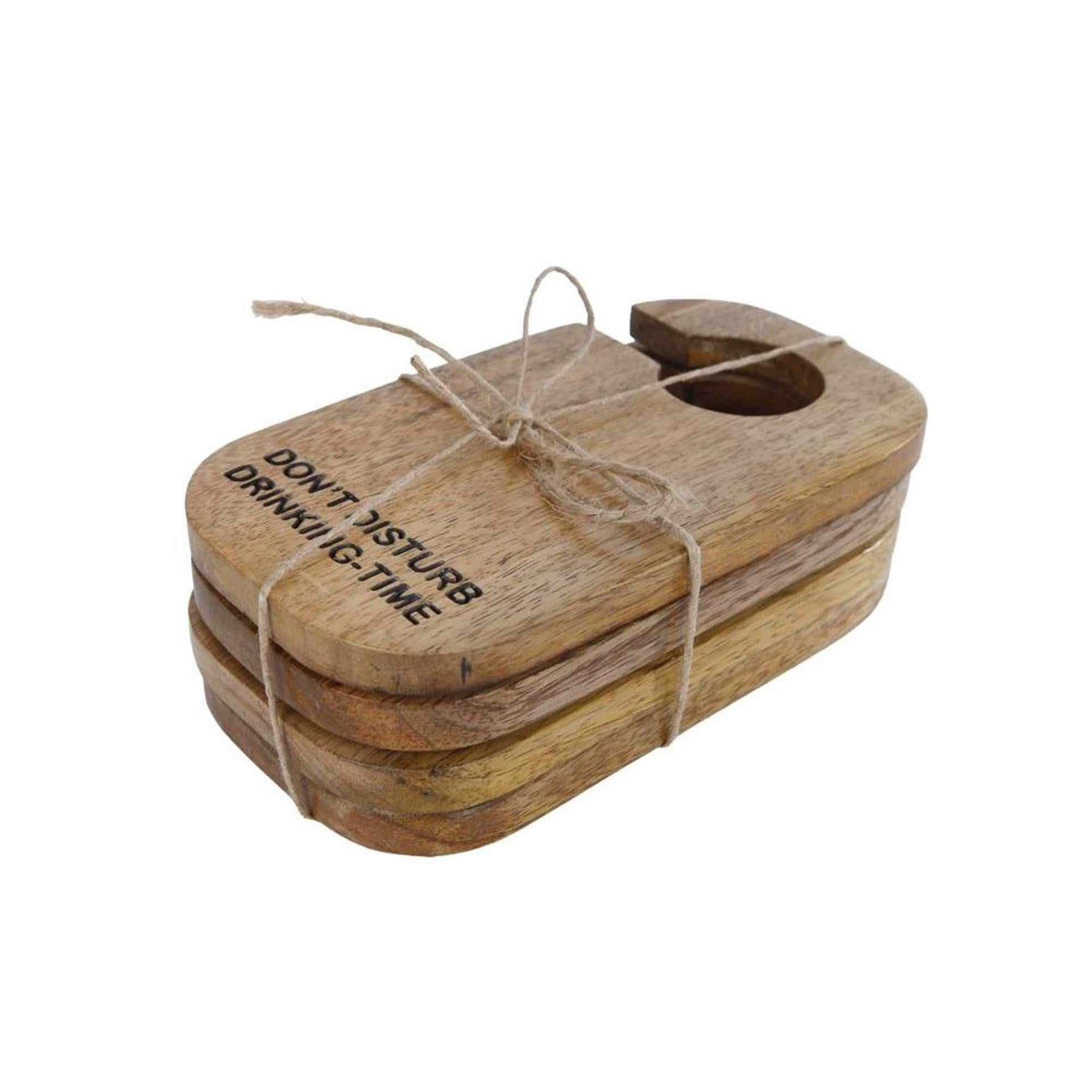 Cosydecor onderzetterset drinking time naturel 4-delig mango 16x8,5x0,8cm