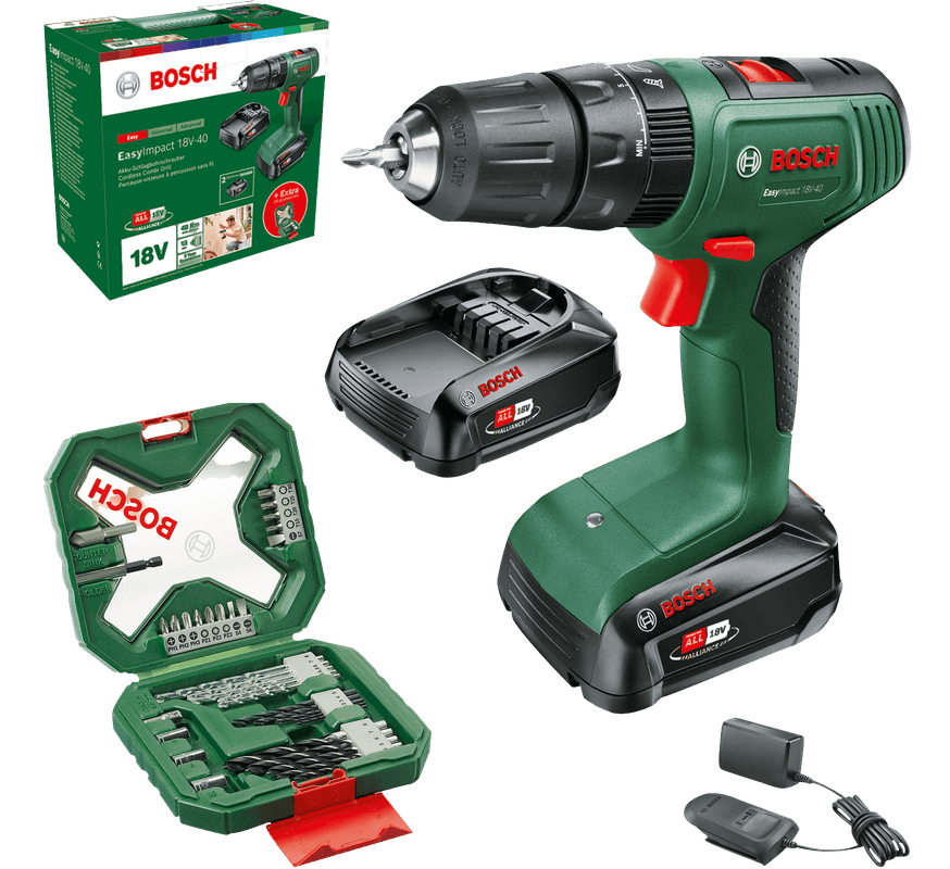 Imp bosch groen easyact 18v-40 | accuklopboorschroevendraaier | 2 x 2.0 ah accu + snellader + accessoires - 06039d8109