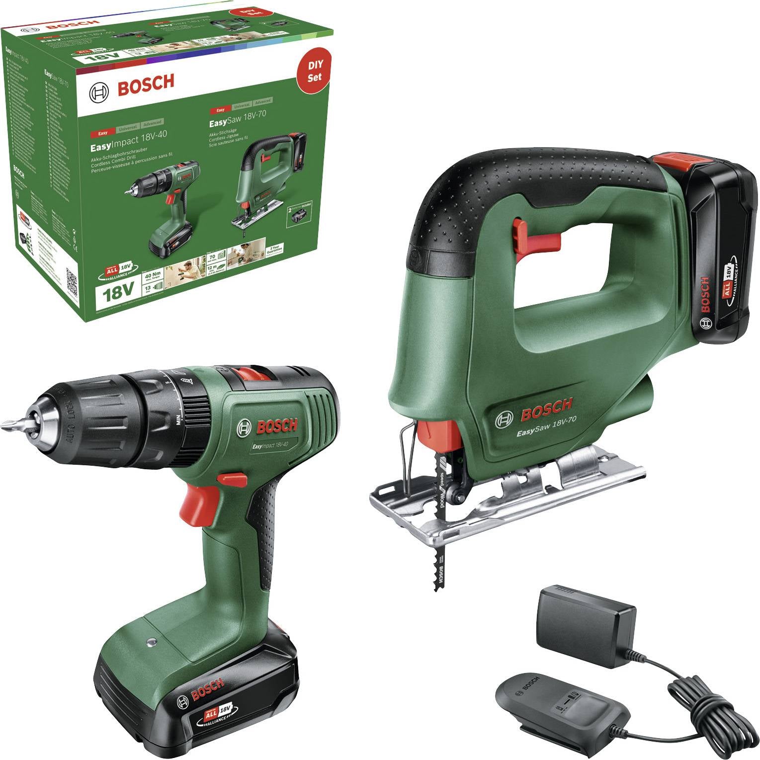 Imp bosch groen toolkit easyact 18v-40 + easysaw 18v-70 | 2 x 2.0 ah accu + lader 06039d810a