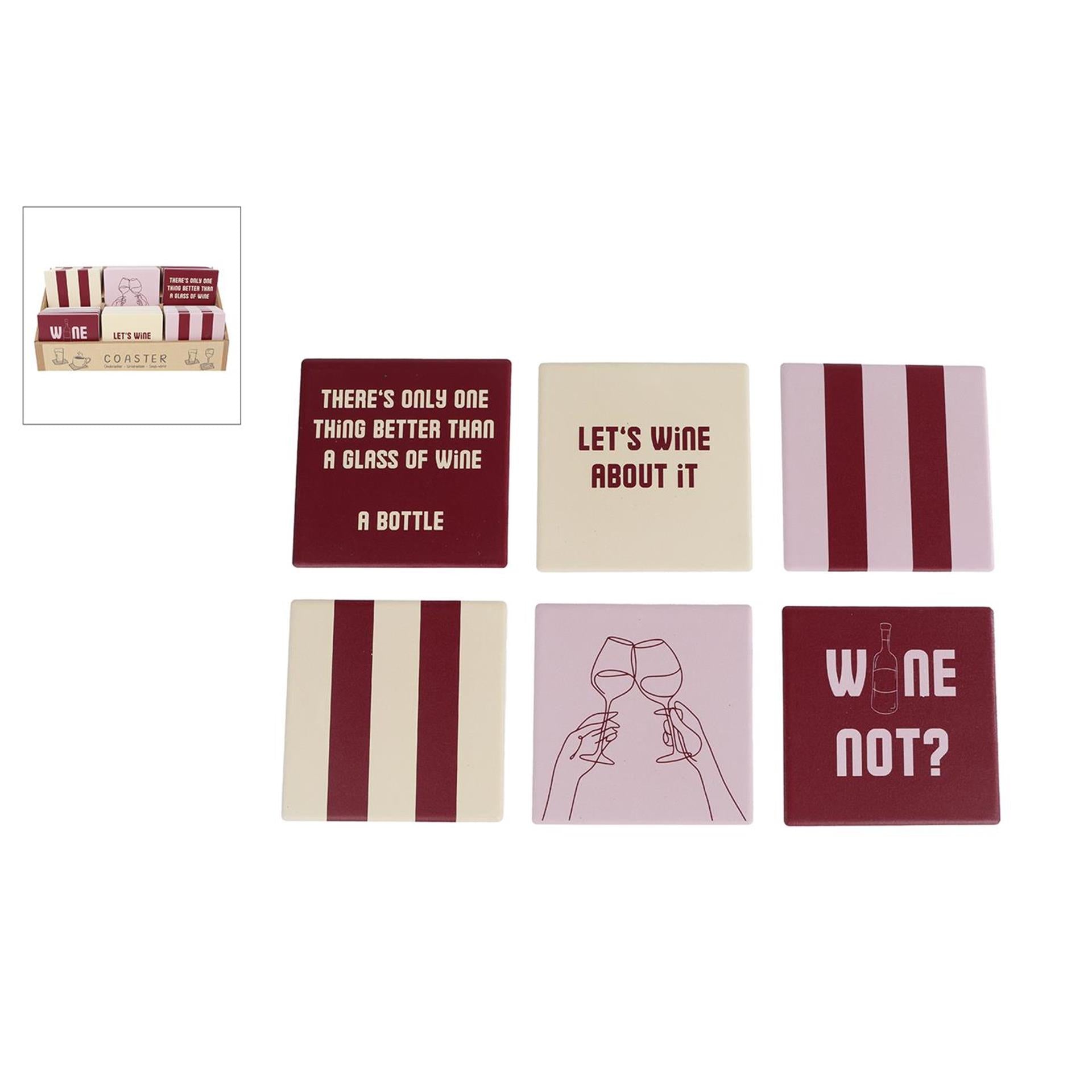 Onderzetter wine aardewerk 10x10cm 6 assorti
