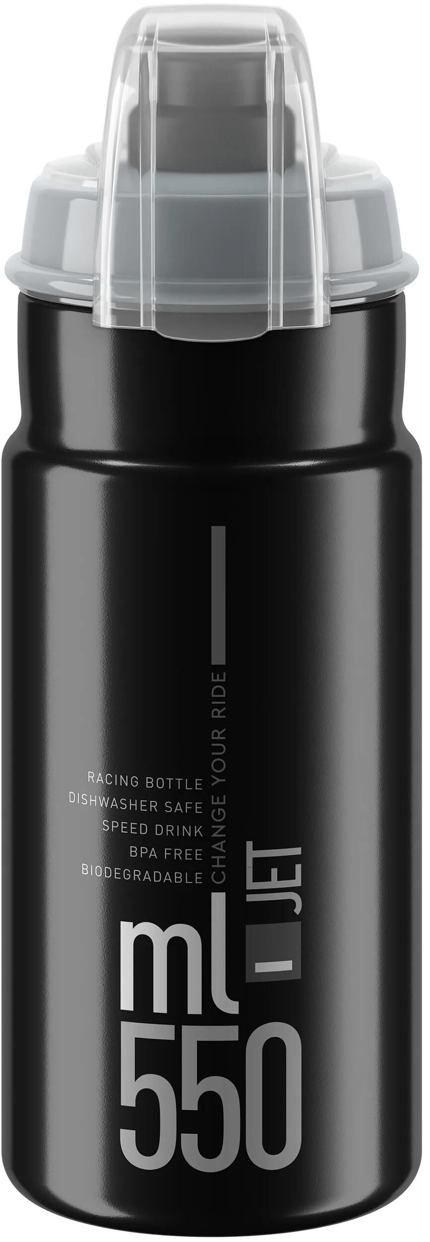 Elite trinkflasche jet plus bottle jet plus 550ml black grey with cap