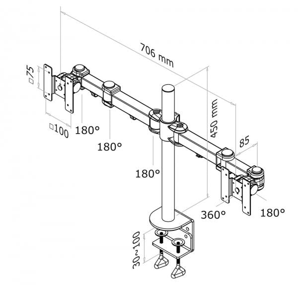 Neomounts fpma-d960d lcd bureausteun, 10-21 , 18 kg, 75x75 100x100 mm, 10cm, zwart