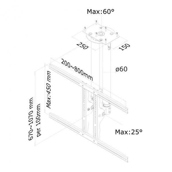 Neomounts plafondsteun plasma-c100 bevestiging (zilver, retail)